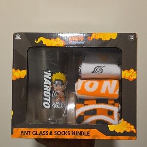 🍥 Bioworld Naruto Pint Glass & Socks Bundle – Orange & White | Brand New